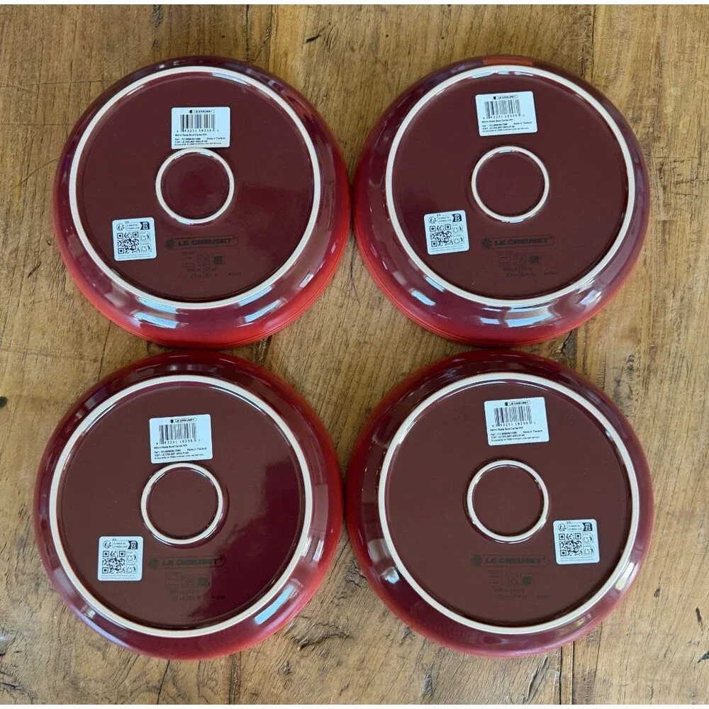 Le Creuset Stoneware Set of 4 8.5 " 1 qt San Francisco Pasta Bowls Cerise NEW - Picture 5 of 8